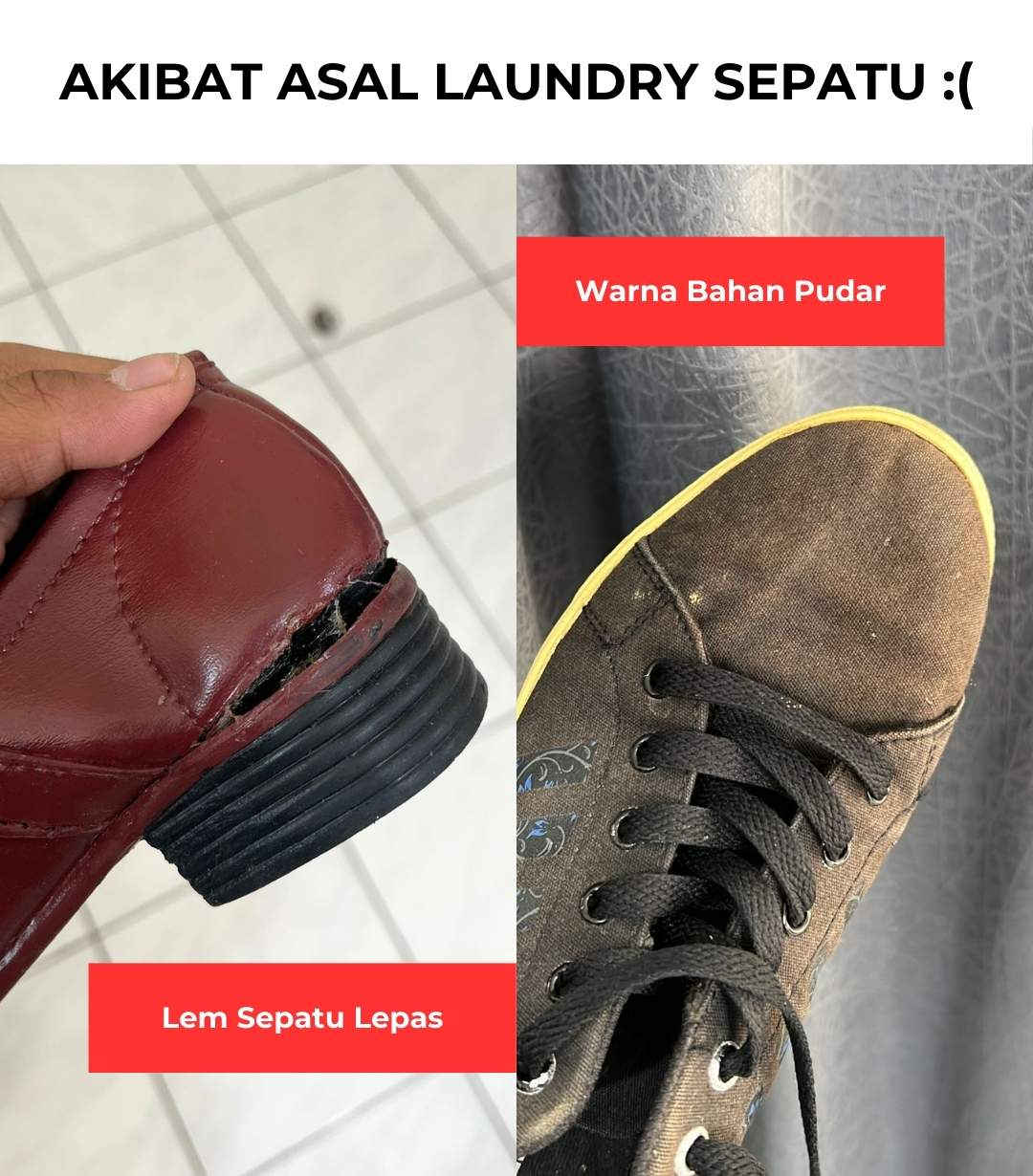 sepatu rusak karena dilaundry